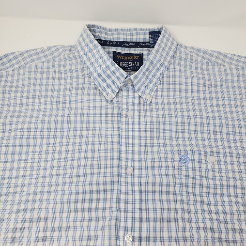 Wrangler Shirt Mens 4X George Strait Collection Blue Plaid Short Sleeve MGSB745